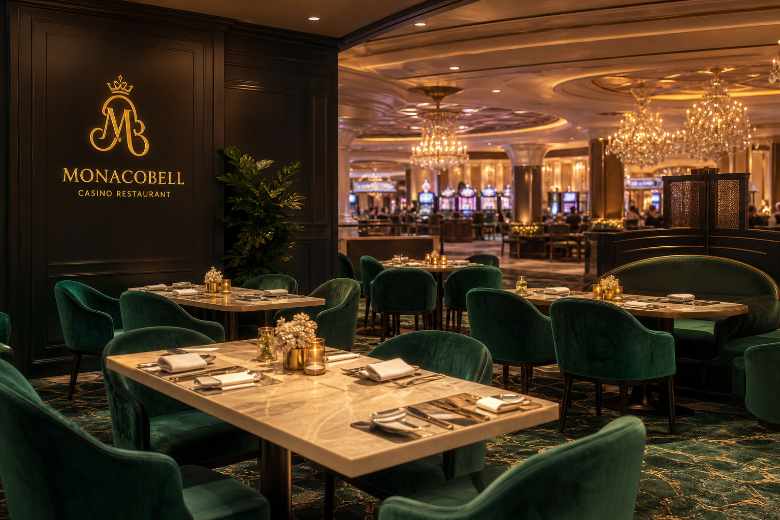 Vue d'ensemble élégante du restaurant casino MonacoBell